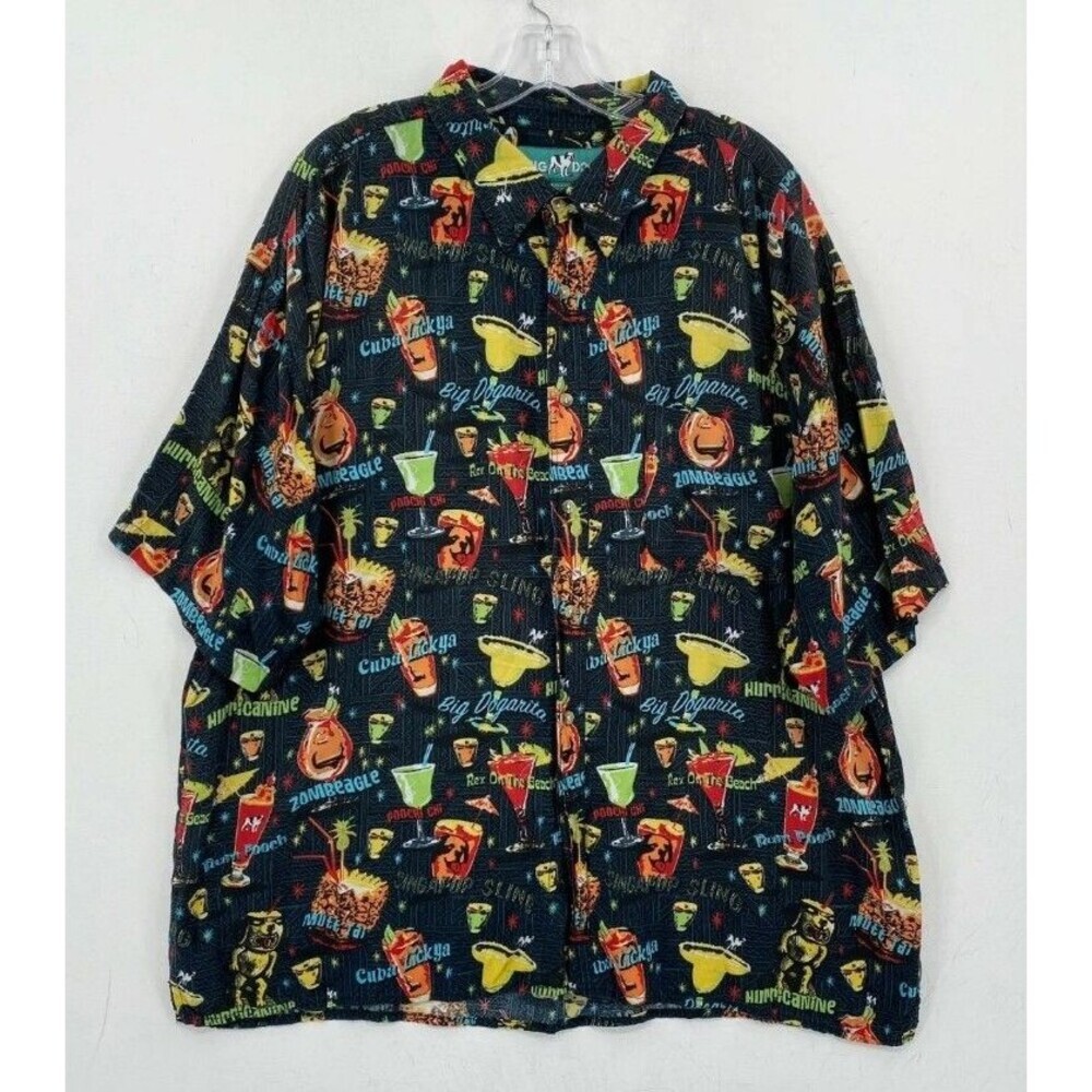 Big Dogs Short Sleeve Camp Button Up Shirt Big Black Beach Cocktail Drinks 3X